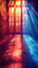 Canvas Print - a light in a room with a window and a red light.