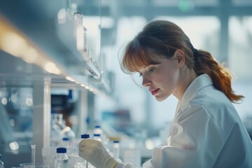 Wall Mural - Scientists discussing the latest research on probiotics, analyzing data and samples in a lab, Portrait close-up, hyper-realistic, high detail, photorealistic, studio lighting