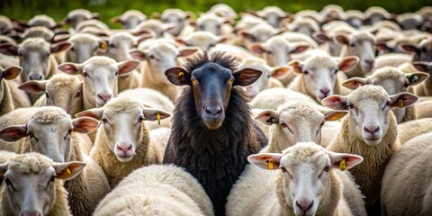 Black Sheep Amongst White Flock, sheep, flock, animal, black sheep , animal farm