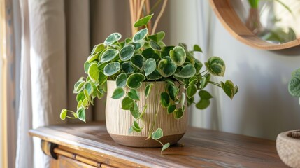 Green Plant in a Pot on a Wooden Table