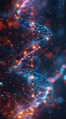 Leinwandbilder - A futuristic DNA double helix intertwined with glowing AI neural network patterns, representing the integration of artificial intelligence in bioinformatics, vibrant colors. Generative AI.