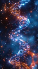 Leinwandbilder - A futuristic DNA double helix intertwined with glowing AI neural network patterns, representing the integration of artificial intelligence in bioinformatics, vibrant colors. Generative AI.