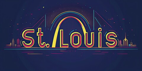 Sticker - Colorful St. Louis Skyline Illustration at Night