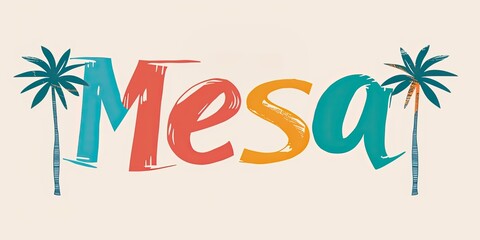 Wall Mural - Colorful 'Mesa' Typography with Tropical Elements