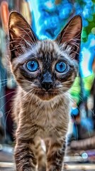 Wall Mural - Close-Up of a Blue-Eyed Cat in Nature