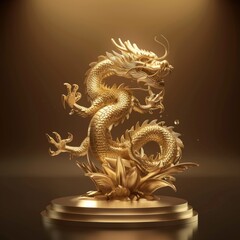 Wall Mural - A gold dragon statue sits on a pedestal