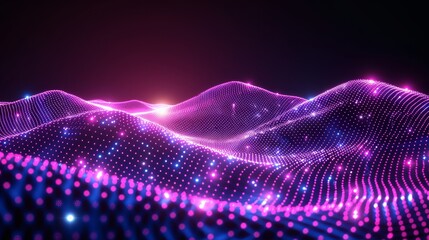 Poster - Digital world full of energy, color, neon waves, sparkling particles, creating dynamic vibrant scene