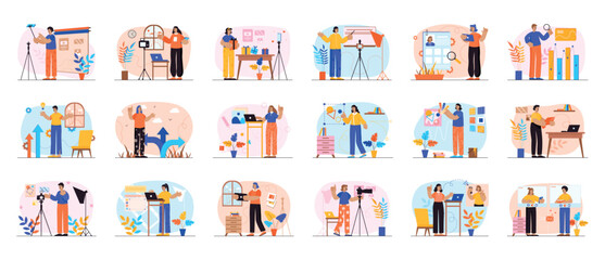 Fototapete - bundle of simple concepts with people scene in flat cartoon design. a big collection of scenes with 
