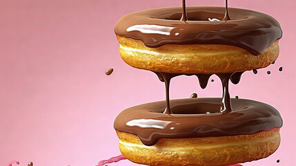 Sticker -   Three donuts stacked, chocolate drizzled