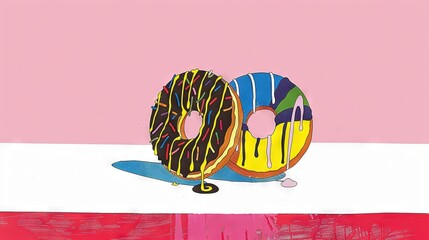 Canvas Print -   A skateboarding donut on a pastel background with 'donut' written in bold letters