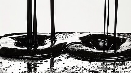   Black-and-white photo of two doughnuts submerged in water with black sticks protruding from it