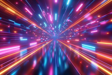 Poster - Vibrant abstract background with dynamic light trails in neon colors, creating a sense of speed and motion.