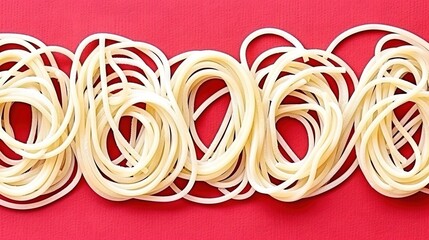 Sticker -   A row of white noodles rests on a red tabletop, beside a red wall and another red wall