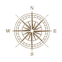 vector vintage wind rose symbol, compass icon closeup, isolated