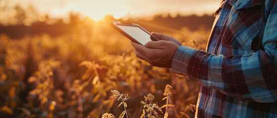 Farmer holding a tablet with precision agriculture solutions