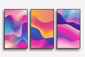 Poster - Contemporary gradient poster background vector collection. Sleek cover templates featuring lively 3d geometric prism designs. Perfect for social media, banners, covers, and flyers