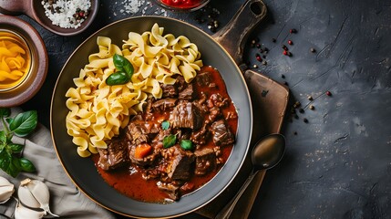 Wall Mural - Beef goulash with spatzle or egg noodles