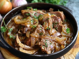 beer-braised pork with onions