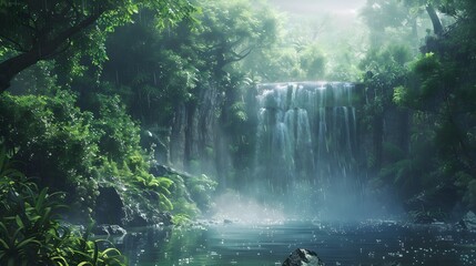 Wall Mural - tranquil waterfall in lush rainforest