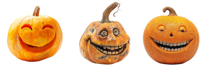 Wall Mural - Collection of pumpkins smile face ekspression halloween isolated on transparent or white background