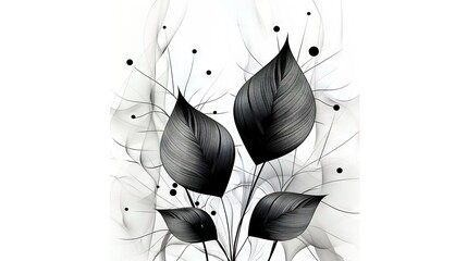 Wall Mural -  Monochrome image of a leafy plant on a white background