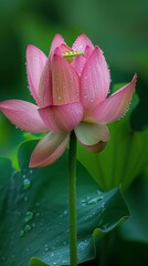 Wall Mural - A beautiful pink flower with dew drops on it