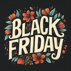 Sticker - A colorful poster with flowers and the words Black Friday written in cursive. The poster is designed to convey a sense of excitement and anticipation for the upcoming holiday shopping season