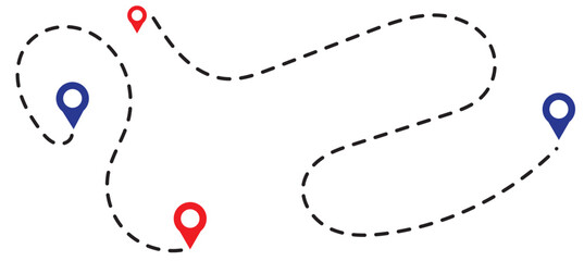 Poster - route icon between two points with dotted path and location pin. location pointer continuous one lin