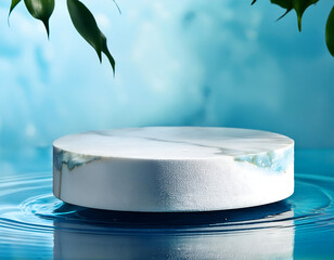 Poster -  Podium Water Background Product Display- A fresh podium setup with water elements, idea_1(364)