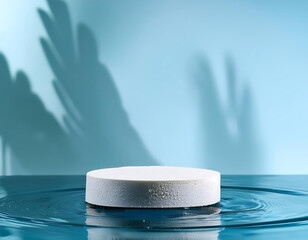 Poster -  Podium Water Background Product Display- A fresh podium setup with water elements, ideal fo_1(361)