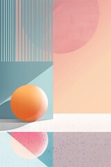 Wall Mural - Modern abstract art featuring geometric shapes, pastel spheres, and a soft gradient background, blending elegance with simplicity.