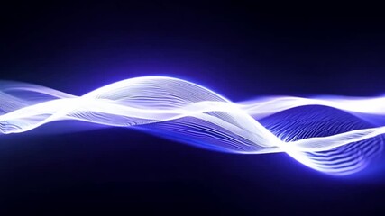 Fototapete - A glowing white and blue wave pattern flows across a dark blue background.