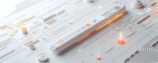 Poster - Futuristic digital interface with glowing control panel, holographic displays, and data analytics