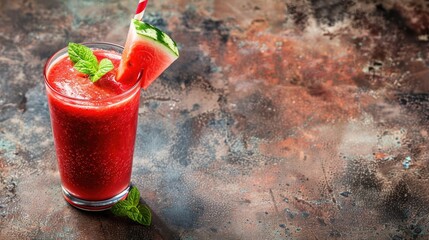 Canvas Print - Watermelon cocktail on rustic background with copy space Homemade summer smoothie