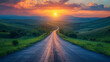 © Chandlerlikes - Asphalt highway road and green mountain with sky clouds at sunset