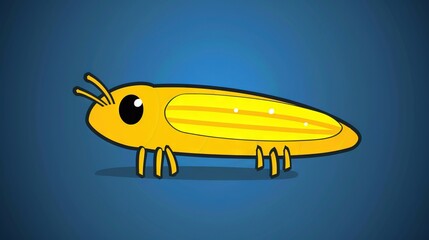 Poster -   A yellow bug on a blue floor, next to a light blue wall and a blue backdrop