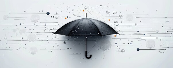 High-resolution advertising poster with black umbrella and digital technology elements