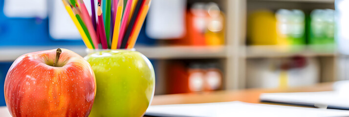 2 apples in a classroom, children's snack, snack, school, back to school