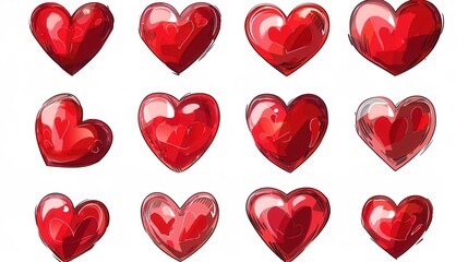 Poster - A collection of red hearts in different poses and styles, each with a unique design and shape. Generative AI
