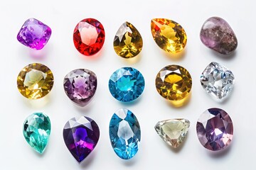 Wall Mural - Various natural gemstones on a white background