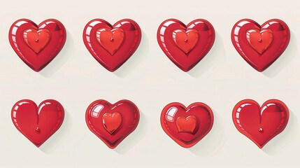 Poster - A collection of eight red hearts with varying styles and poses. Generative AI