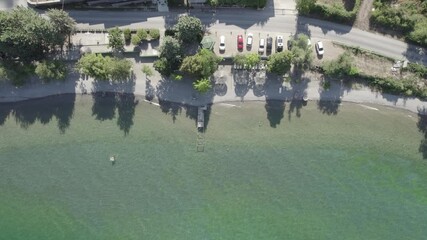 Wall Mural - Aerial view of Lagadin village by Ohrid lake in North Macedonia in Summer - raw file