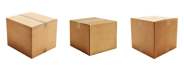 Plain Cardboard Boxes Isolated on Transparent Background