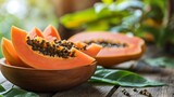 papaya oil and plant isolated in bright colorful background