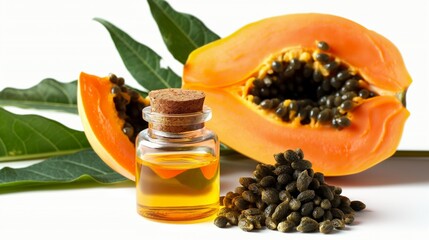 Wall Mural - papaya oil and plant isolated in white background