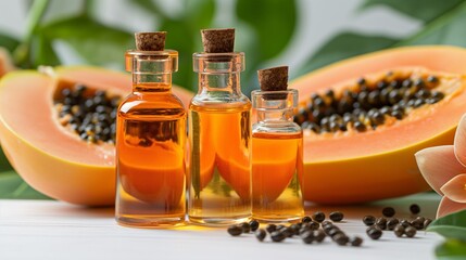 papaya oil and plant isolated in white background