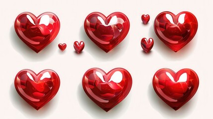 Poster - A collection of red heart illustrations in various poses and styles, with different shades of red and varying sizes. Generative AI
