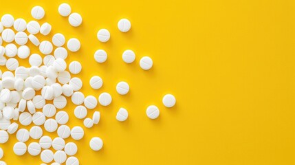 White pills on yellow background