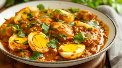 A delicious plate of spicy chicken egg curry