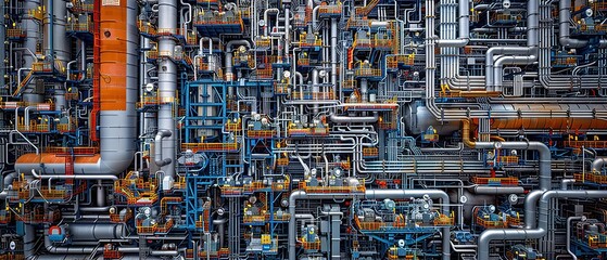 Sticker - A complex network of pipes and machinery. AI.